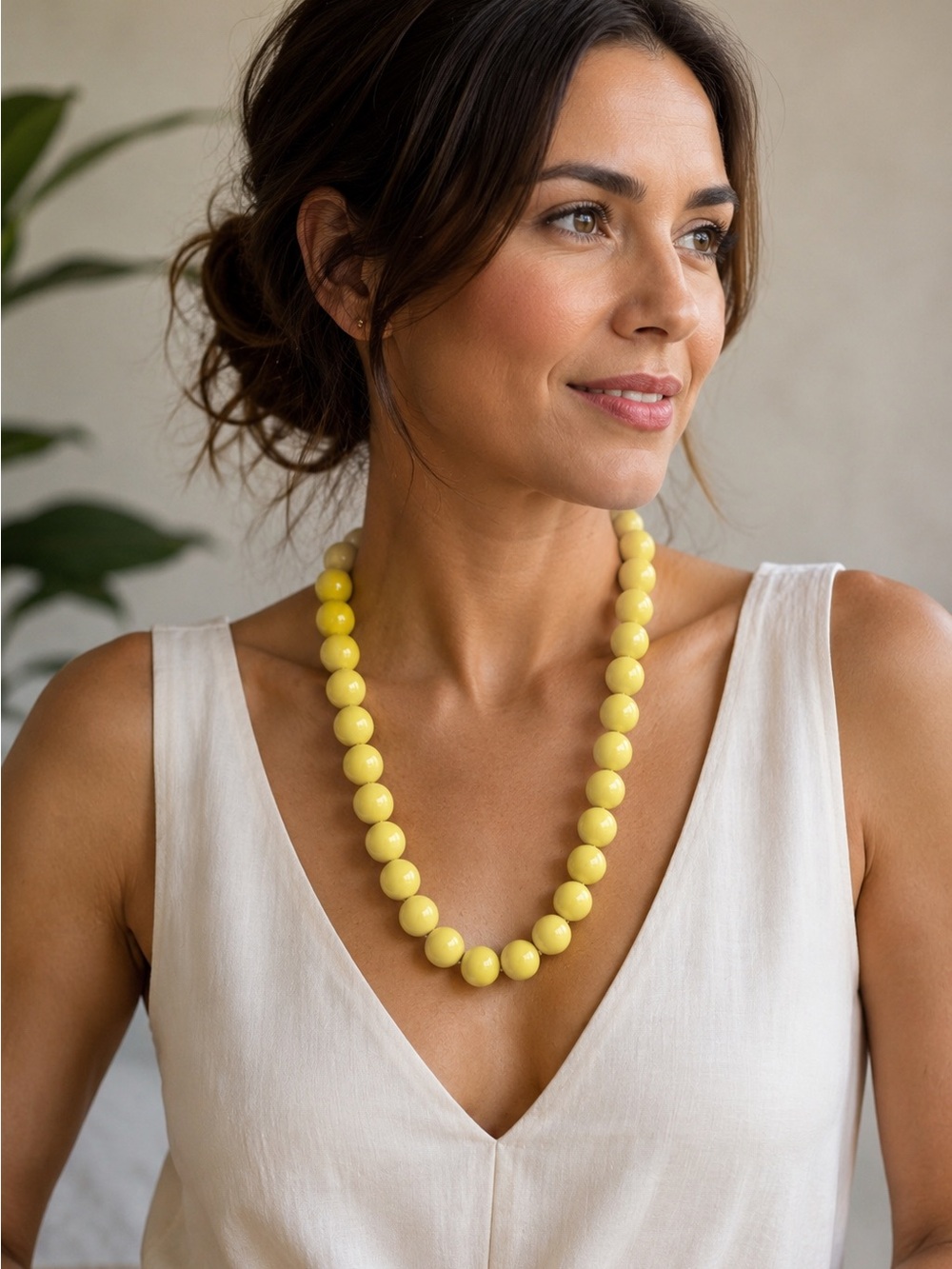 Signed West Germany Yellow Lucite Bead Necklace | vintage